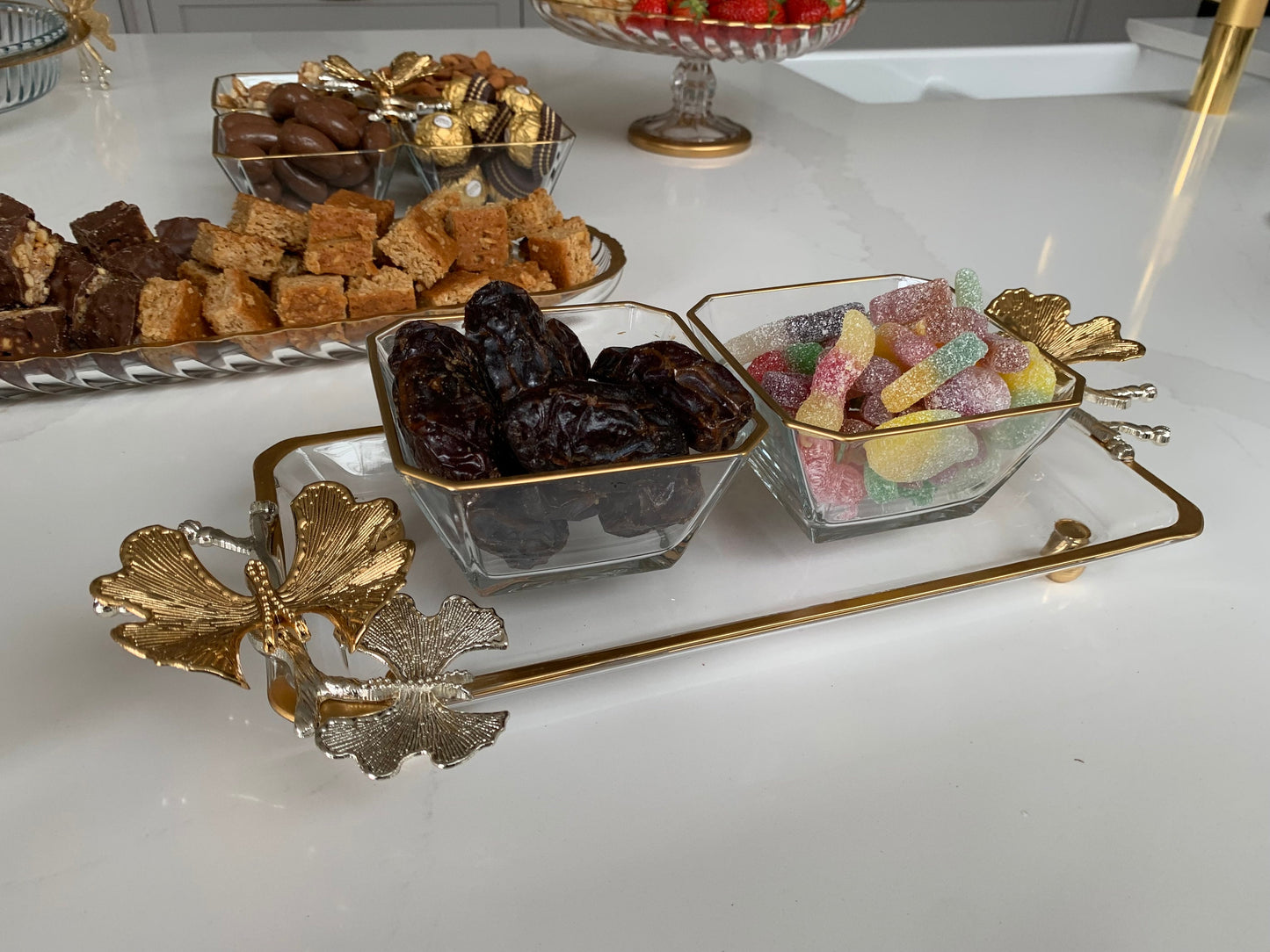 Serving bowls on a tray